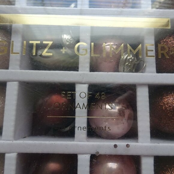 New Glitz + Glimmer 48 Set Small Ornaments Pink Blush Maroon Glitter Distressed - Picture 5 of 12